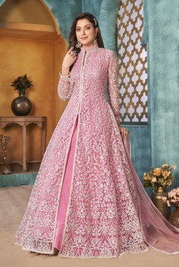 Pink Net Sequins Wedding Salwar Kameez