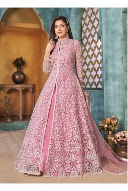 Pink Net Sequins Wedding Salwar Kameez