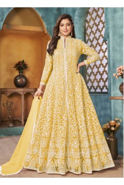 Yellow Net Embroidered Wedding Salwar Kameez