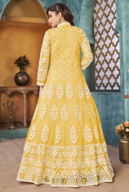 Yellow Net Embroidered Wedding Salwar Kameez