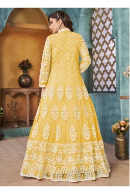 Yellow Net Embroidered Wedding Salwar Kameez