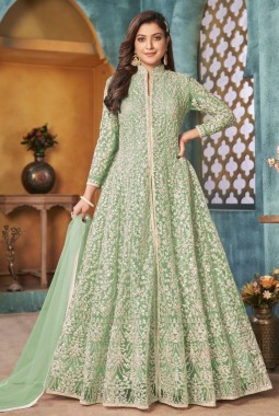 Sea Green Net Sequins Embroidered Wedding Salwar Kameez