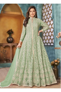 Sea Green Net Sequins Embroidered Wedding Salwar Kameez