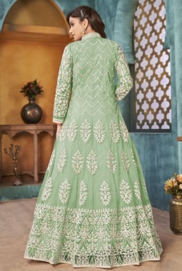 Sea Green Net Sequins Embroidered Wedding Salwar Kameez