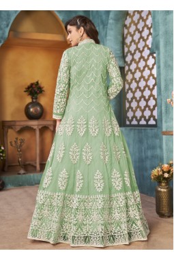 Sea Green Net Sequins Embroidered Wedding Salwar Kameez