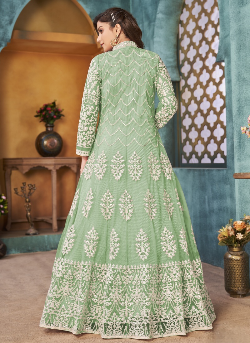 Sea Green Net Sequins Embroidered Wedding Salwar Kameez