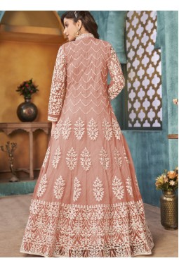 Peach Net Sequins Wedding Salwar Kameez