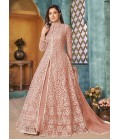 Peach Net Sequins Wedding Salwar Kameez