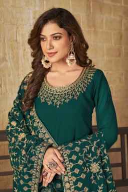 Teal Faux Georgette Stone Work Wedding Salwar Kameez