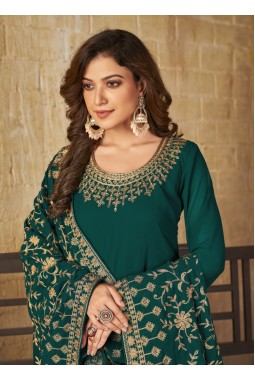 Teal Faux Georgette Stone Work Wedding Salwar Kameez