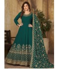 Teal Faux Georgette Stone Work Wedding Salwar Kameez