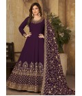 Wine Faux Georgette Embroidered Wedding Salwar Kameez