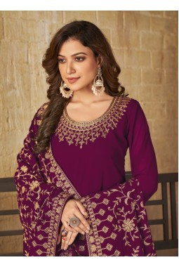 Red Faux Georgette Embroidered Wedding Salwar Kameez