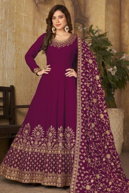 Red Faux Georgette Embroidered Wedding Salwar Kameez