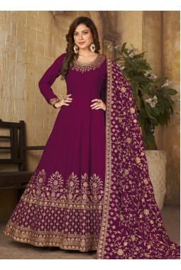 Red Faux Georgette Embroidered Wedding Salwar Kameez