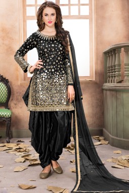 Black Tafeta Silk Mirror Work Wedding Salwar Kameez