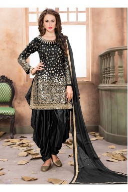 Black Tafeta Silk Mirror Work Wedding Salwar Kameez