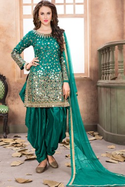 Blue Tafeta Silk Embroidered Wedding Salwar Kameez