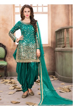 Blue Tafeta Silk Embroidered Wedding Salwar Kameez