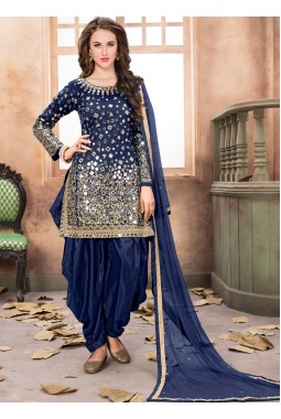 Royal Blue Tafeta Silk Mirror Embroidered Wedding Salwar Kameez