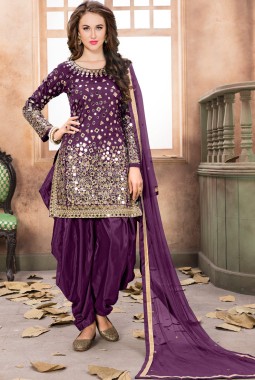 Purple Tafeta Silk Embroidered Wedding Salwar Kameez