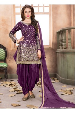 Purple Tafeta Silk Embroidered Wedding Salwar Kameez