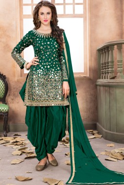 Green Tafeta Silk Mirror Work Wedding Salwar Kameez