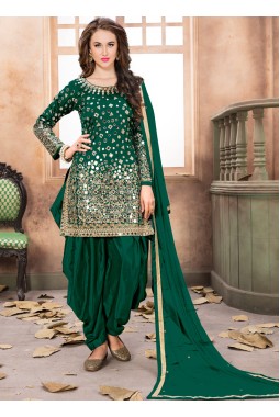Green Tafeta Silk Mirror Work Wedding Salwar Kameez
