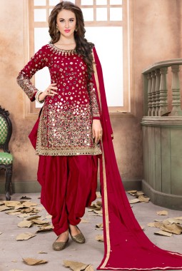 Maroon Tafeta Silk Mirror Embroidered Wedding Salwar Kameez