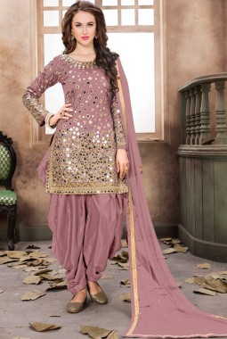 Pink Tafeta Silk Embroidered Wedding Salwar Kameez