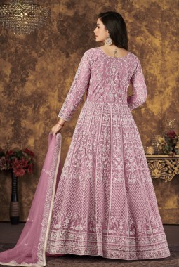 Pink Net Embroidered Wedding Salwar Kameez