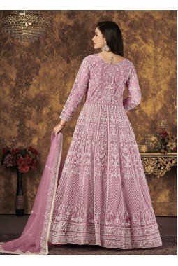 Pink Net Embroidered Wedding Salwar Kameez