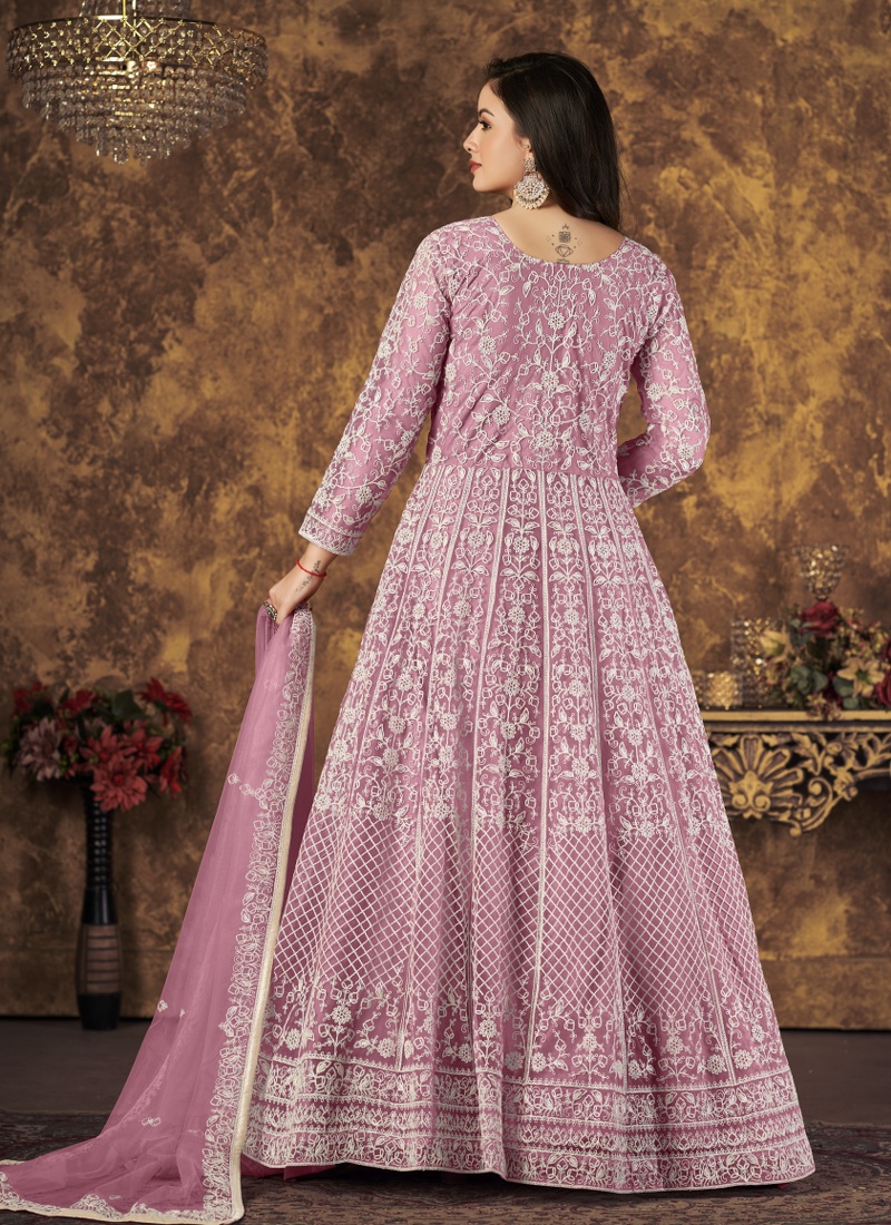 Pink Net Embroidered Wedding Salwar Kameez