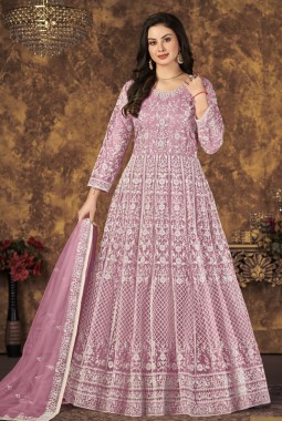 Pink Net Embroidered Wedding Salwar Kameez
