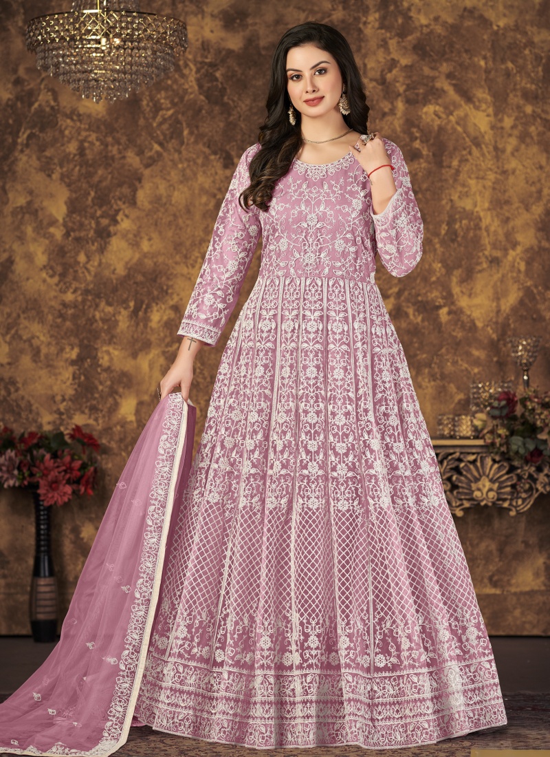 Pink Net Embroidered Wedding Salwar Kameez