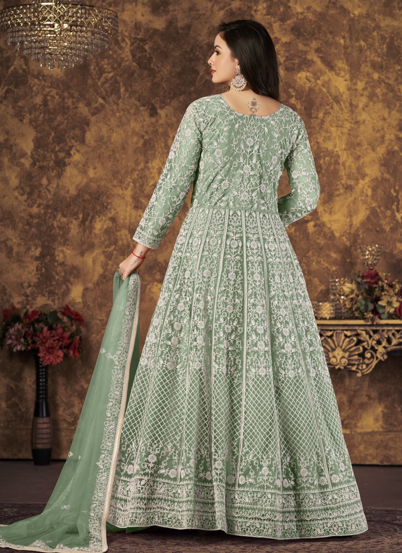 Sea Green Net Embroidered Wedding Salwar Kameez