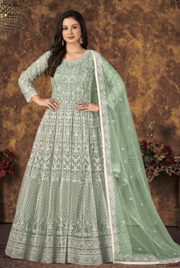 Sea Green Net Embroidered Wedding Salwar Kameez