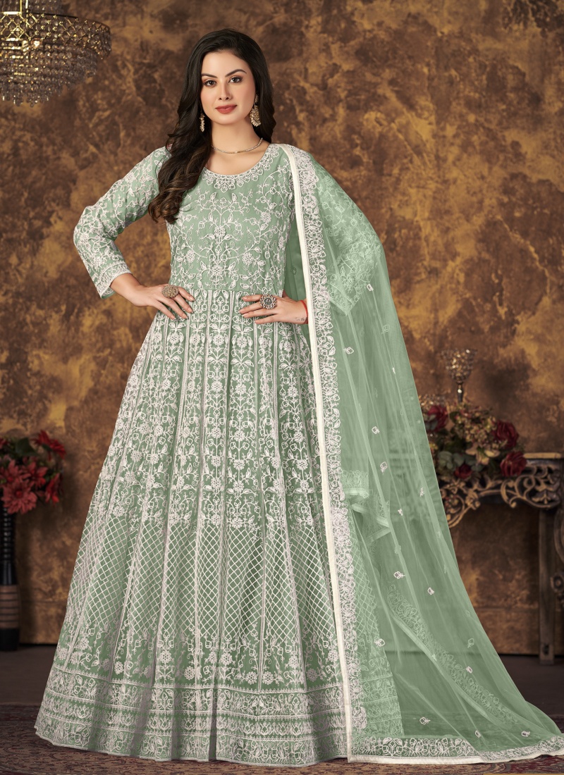 Sea Green Net Embroidered Wedding Salwar Kameez