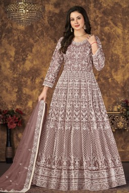 Beige Net Embroidered Wedding Salwar Kameez