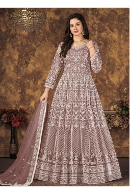Beige Net Embroidered Wedding Salwar Kameez