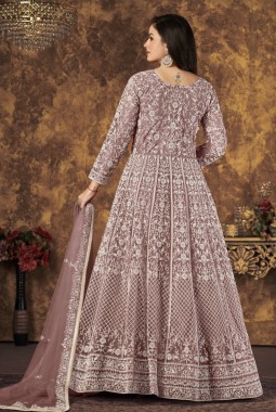Beige Net Embroidered Wedding Salwar Kameez