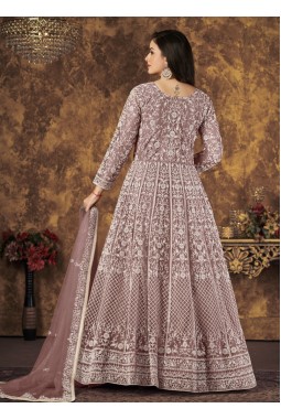 Beige Net Embroidered Wedding Salwar Kameez