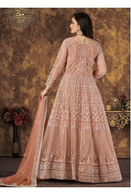 Peach Net Embroidered Wedding Salwar Kameez