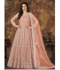 Peach Net Embroidered Wedding Salwar Kameez