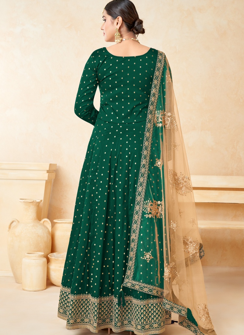 Green Tafeta Silk Embroidered Wedding Salwar Kameez