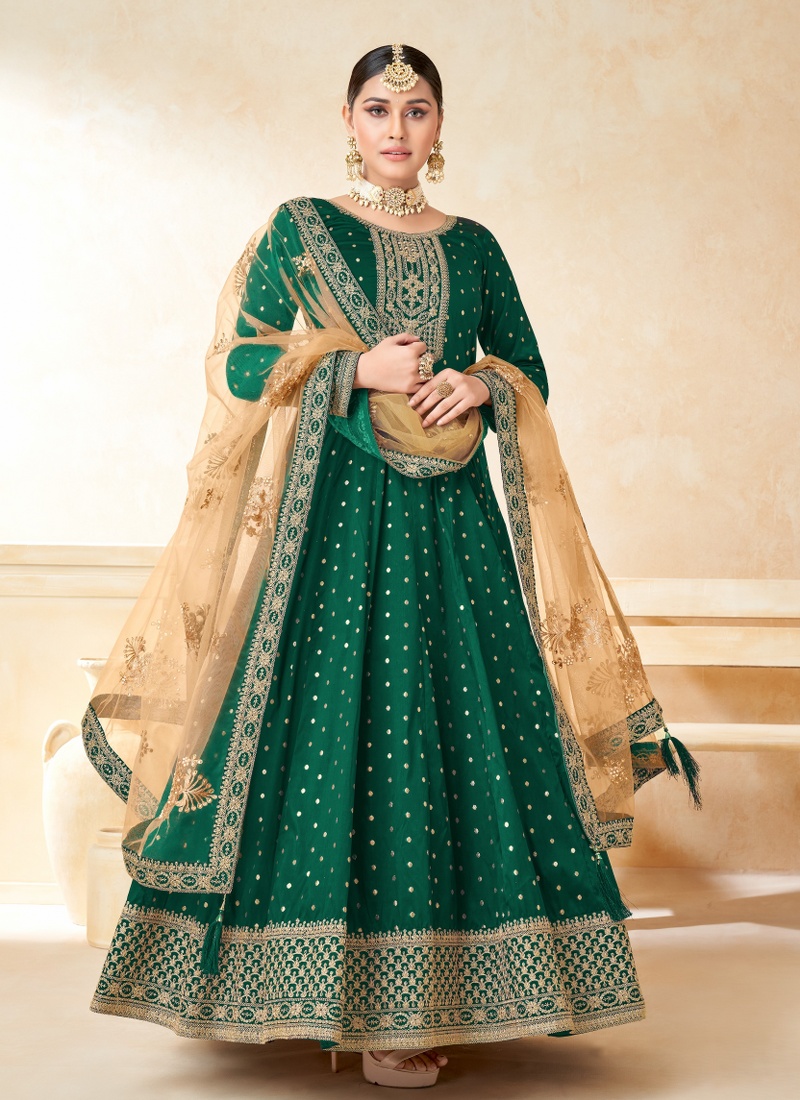 Green Tafeta Silk Embroidered Wedding Salwar Kameez