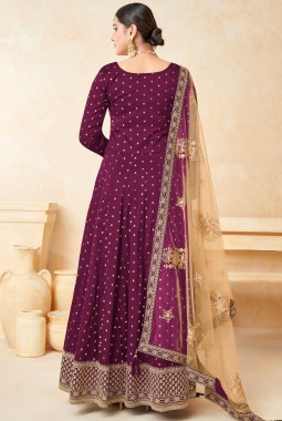 Magenta Tafeta Butti Zari Embroidered Wedding Salwar Kameez