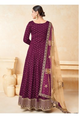 Magenta Tafeta Butti Zari Embroidered Wedding Salwar Kameez