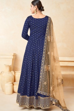 Royal Blue Tafeta Silk Zari Work Wedding Salwar Kameez