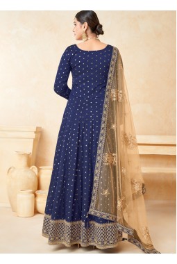 Royal Blue Tafeta Silk Zari Work Wedding Salwar Kameez